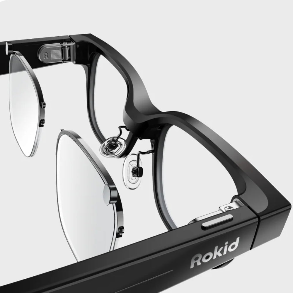Magnetic prescription inserts fitted inside Rokid Glasses near the nose pads